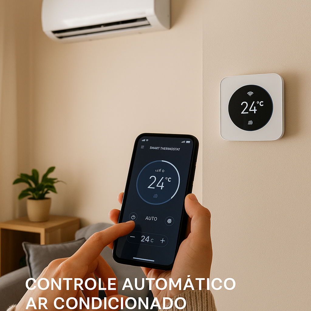 termostato inteligente Brasil, controle automático ar condicionado, economia energia climatização, termostato smart split, automação temperatura casa